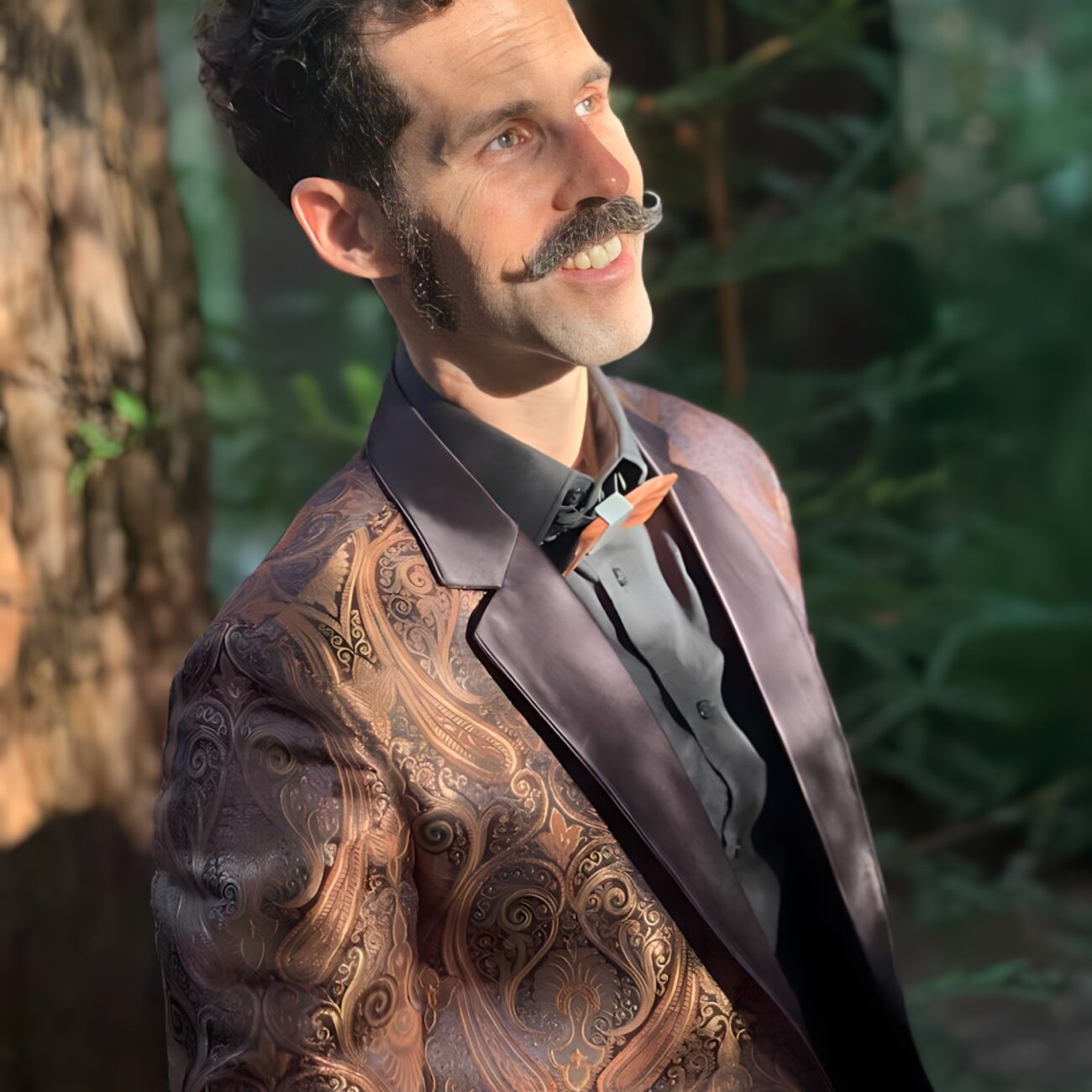 Man In A Luxurious Black Suit Looking At The Sun Brandon Bosch